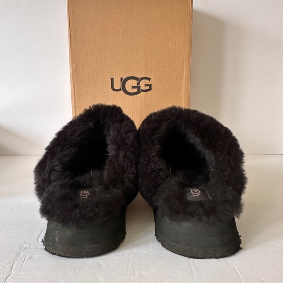 UGG Disquette Platform Slippers Sheepskin And Suede Women's Size 9 Black 1122550 - Picture 5 of 14
